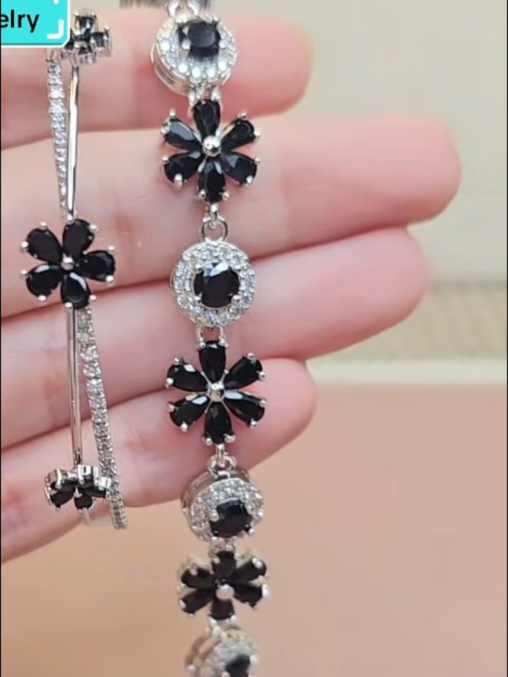 Set of 2 Bracelets- black onyx CZ
